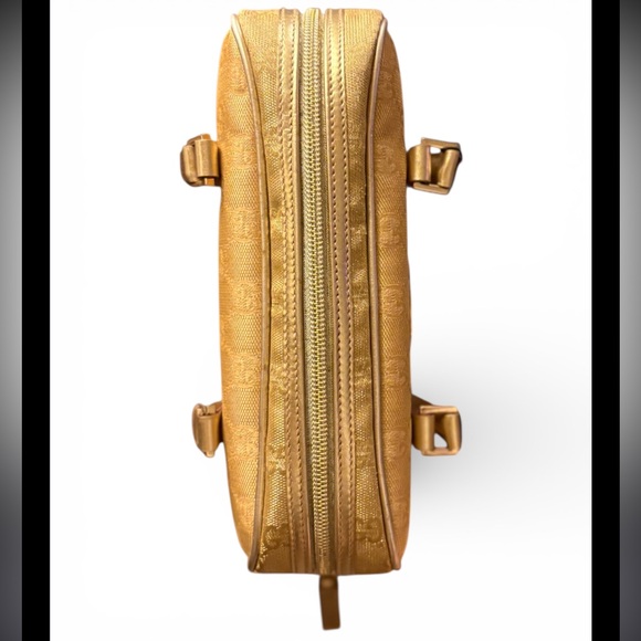 1 TIME ONLY GUCCI RARE Vintage Metallic Gold GG Canvas Bowler Bag Satchel + COA - Picture 9 of 12